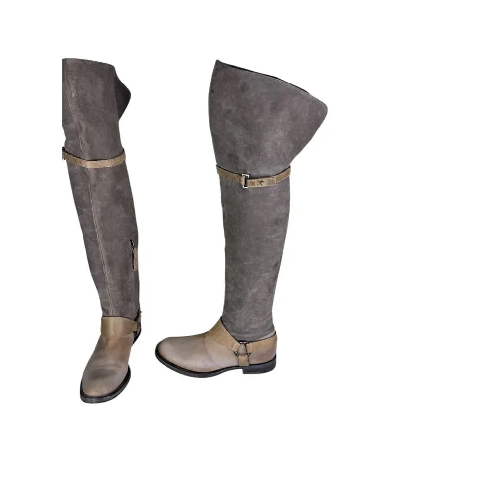 brunello cucinelli suede boots women over the knee size 37.5 7‎ Gray